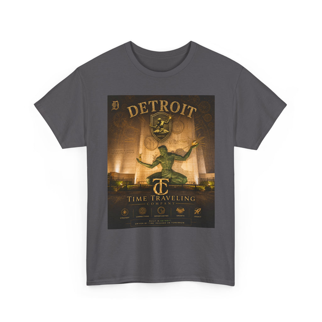 Detroit Time Traveling Company Tee — Vintage Guardian Statue Retro City Poster T-Shirt