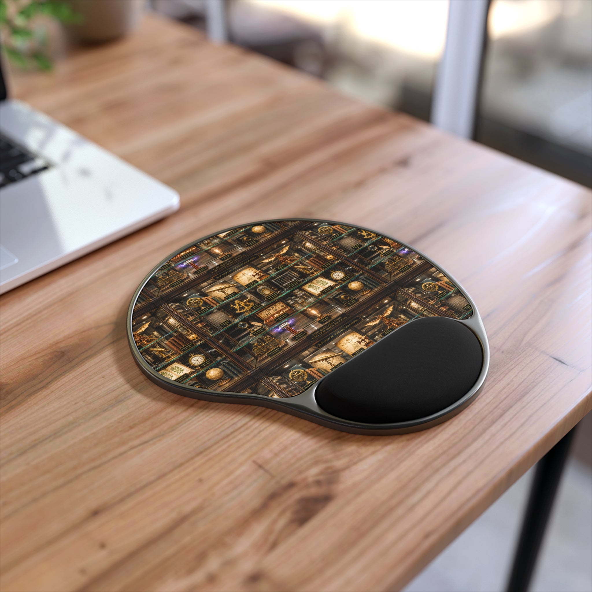 Time Traveling Company Mouse Pad with Wrist Rest — Vintage Books & Curios Desk Mat