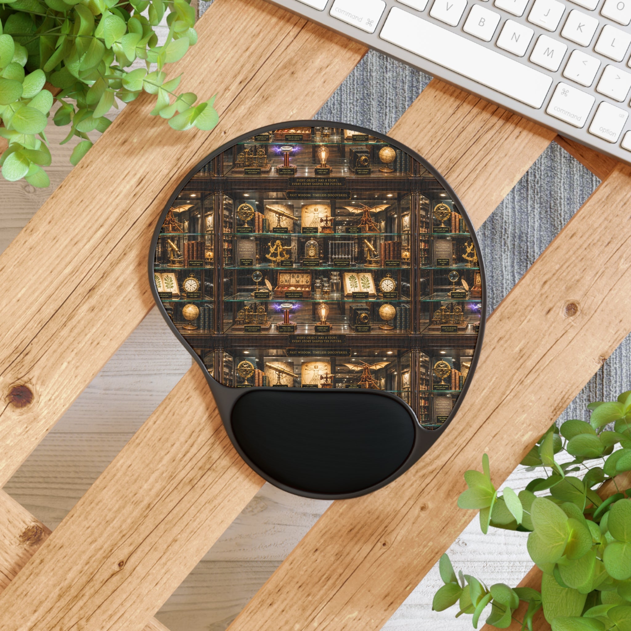 Time Traveling Company Mouse Pad with Wrist Rest — Vintage Books & Curios Desk Mat