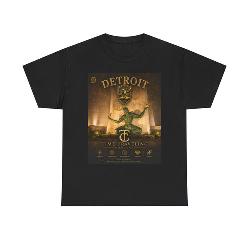 Detroit Time Traveling Company Tee — Vintage Guardian Statue Retro City Poster T-Shirt
