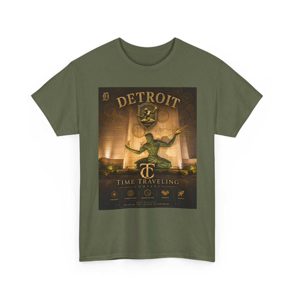 Detroit Time Traveling Company Tee — Vintage Guardian Statue Retro City Poster T-Shirt