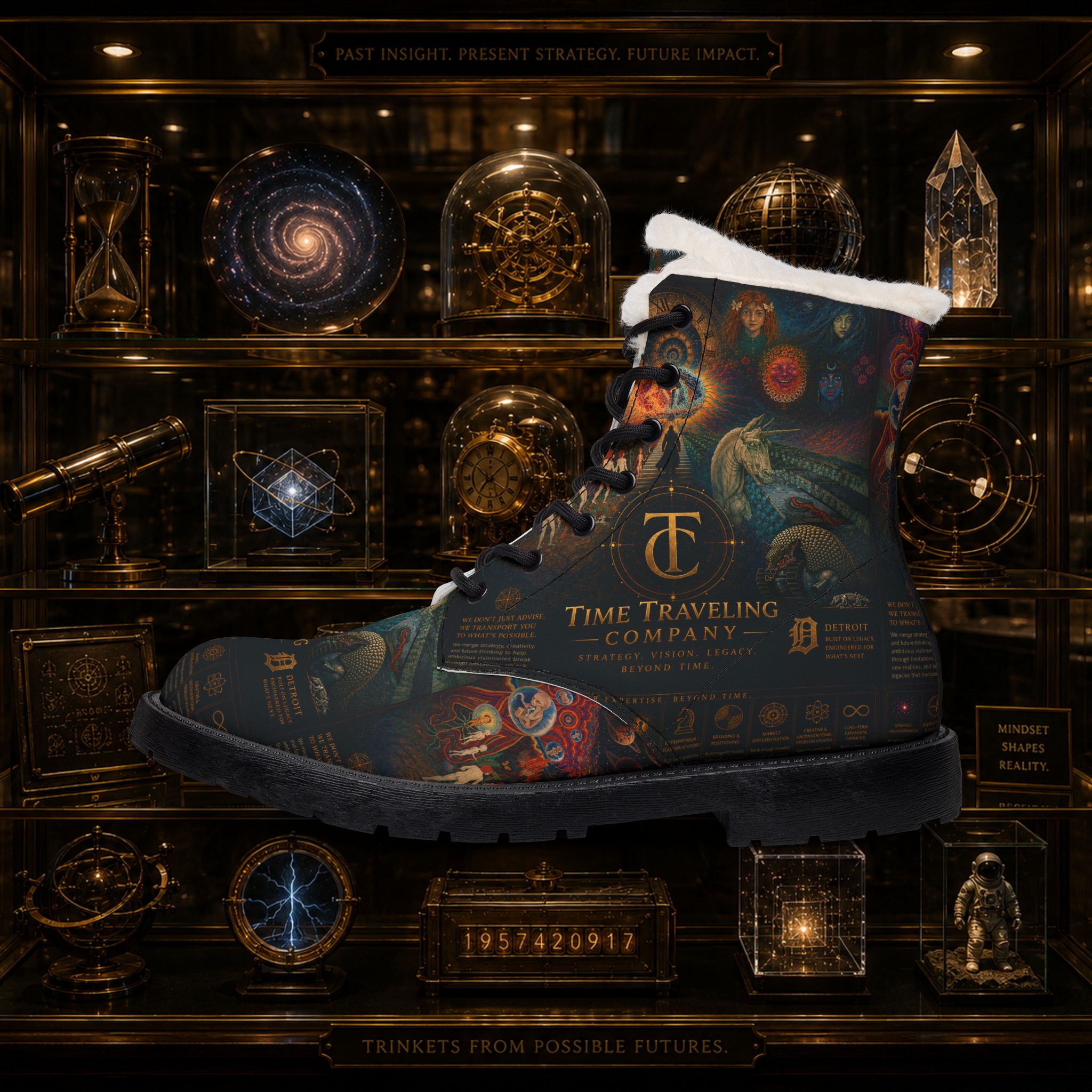 Time-Traveling Company Leather Fur Boots — Men's Steampunk Explorer Boots