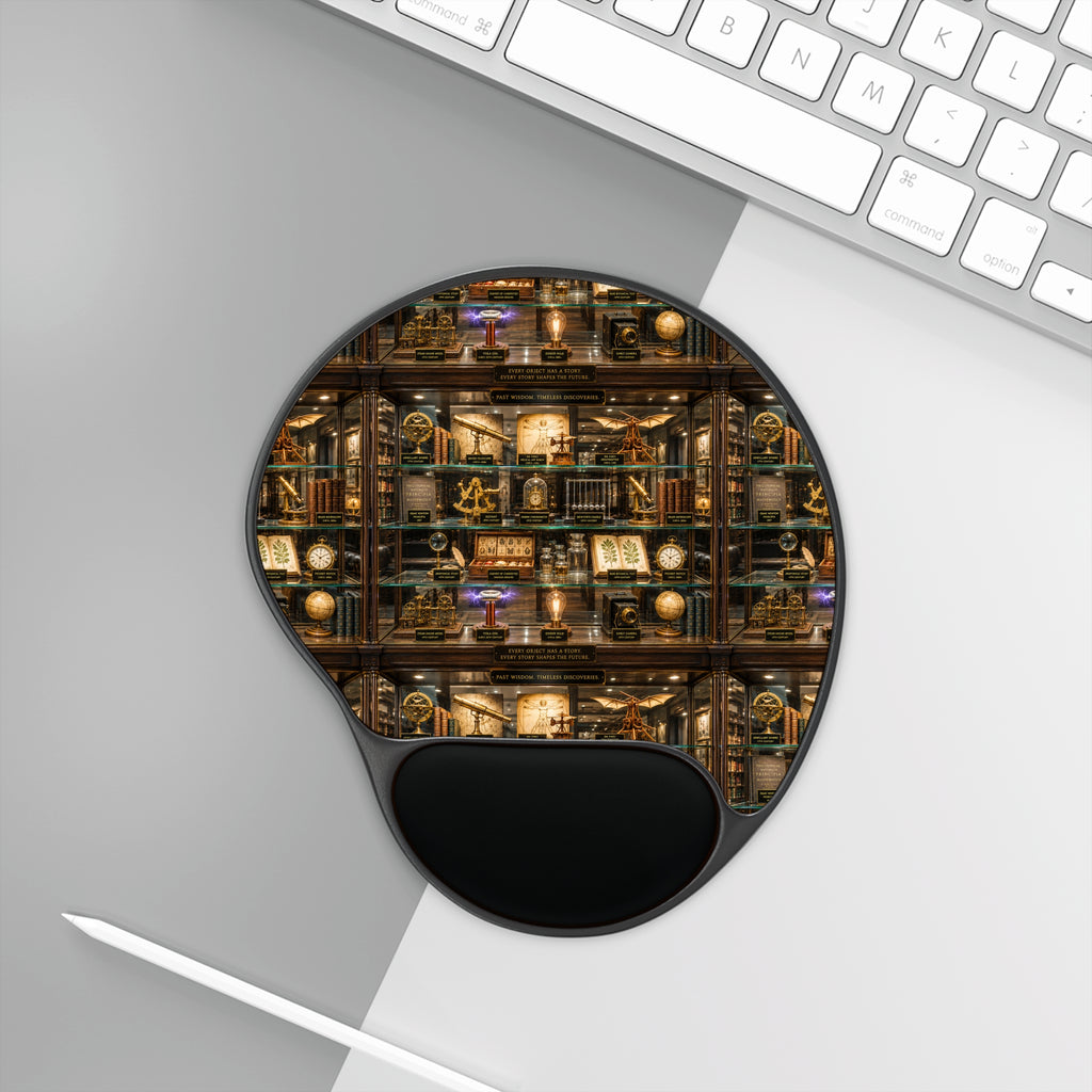 Time Traveling Company Mouse Pad with Wrist Rest — Vintage Books & Curios Desk Mat