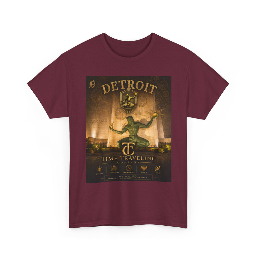 Detroit Time Traveling Company Tee — Vintage Guardian Statue Retro City Poster T-Shirt
