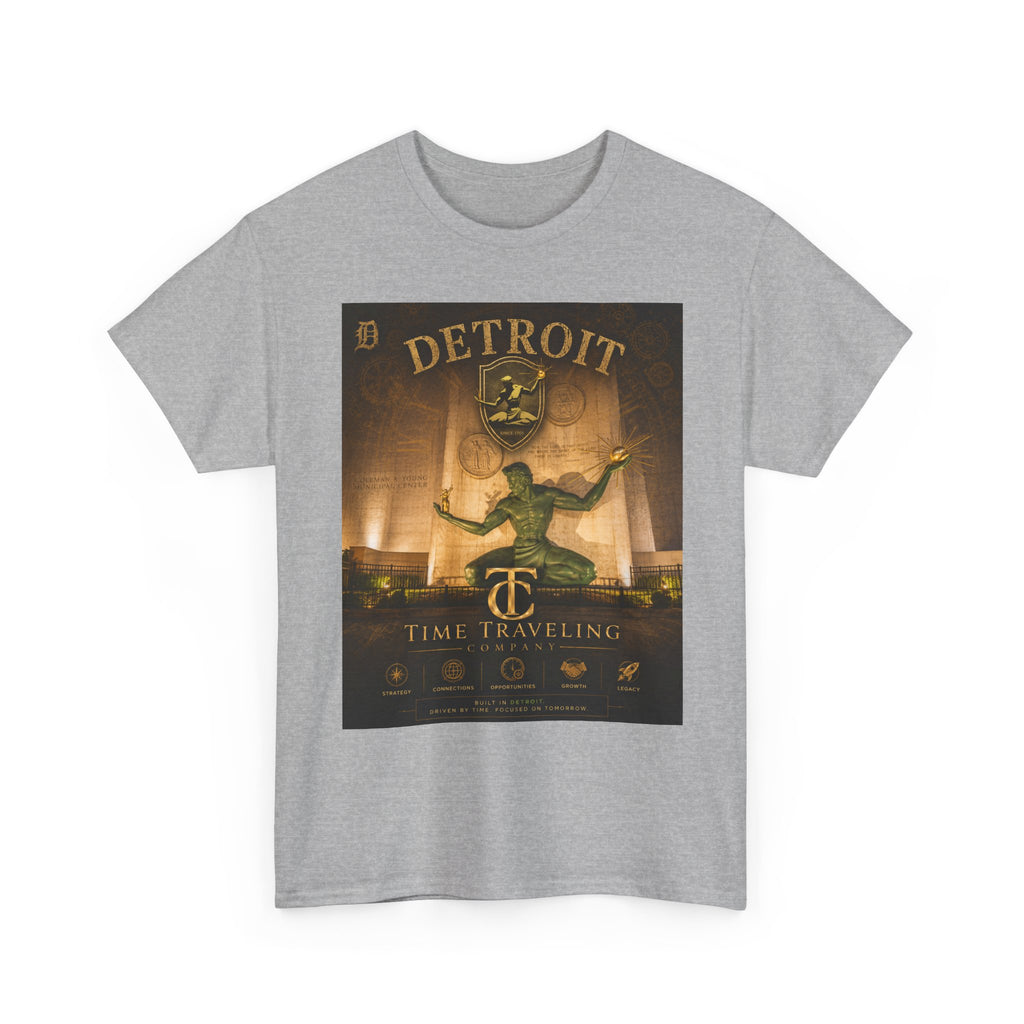 Detroit Time Traveling Company Tee — Vintage Guardian Statue Retro City Poster T-Shirt