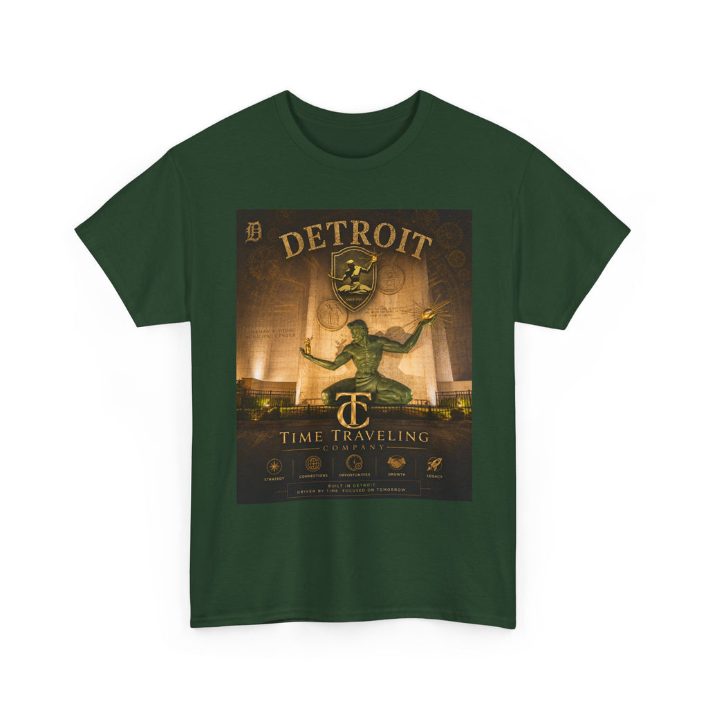 Detroit Time Traveling Company Tee — Vintage Guardian Statue Retro City Poster T-Shirt