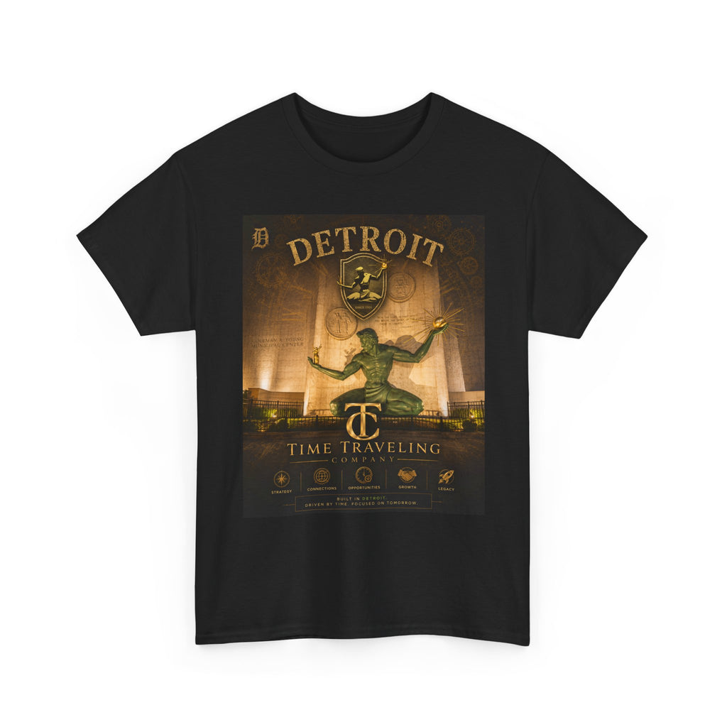 Detroit Time Traveling Company Tee — Vintage Guardian Statue Retro City Poster T-Shirt