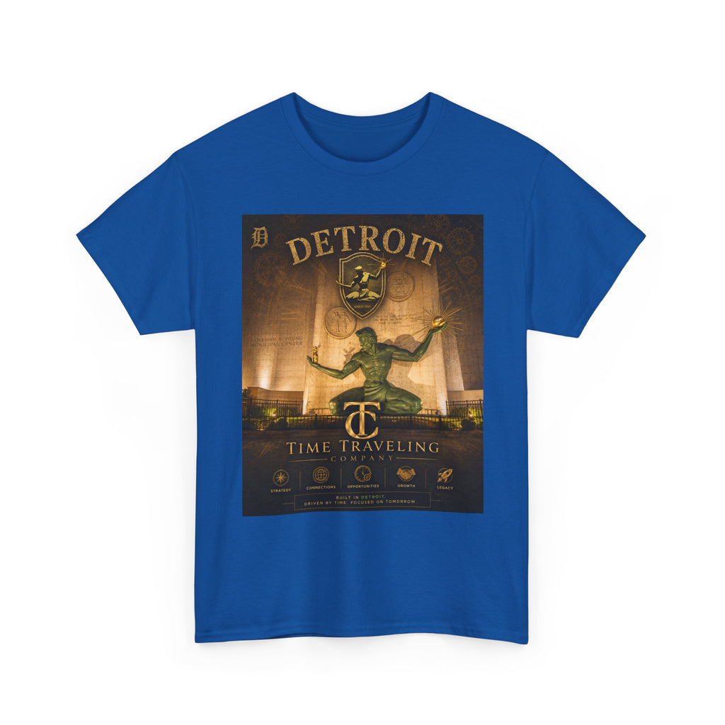Detroit Time Traveling Company Tee — Vintage Guardian Statue Retro City Poster T-Shirt