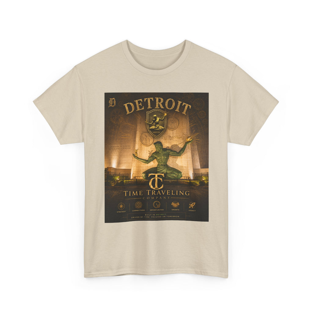 Detroit Time Traveling Company Tee — Vintage Guardian Statue Retro City Poster T-Shirt