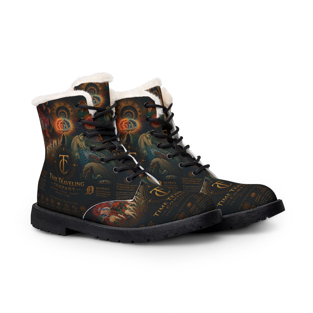 Time-Traveling Company Leather Fur Boots — Men's Steampunk Explorer Boots