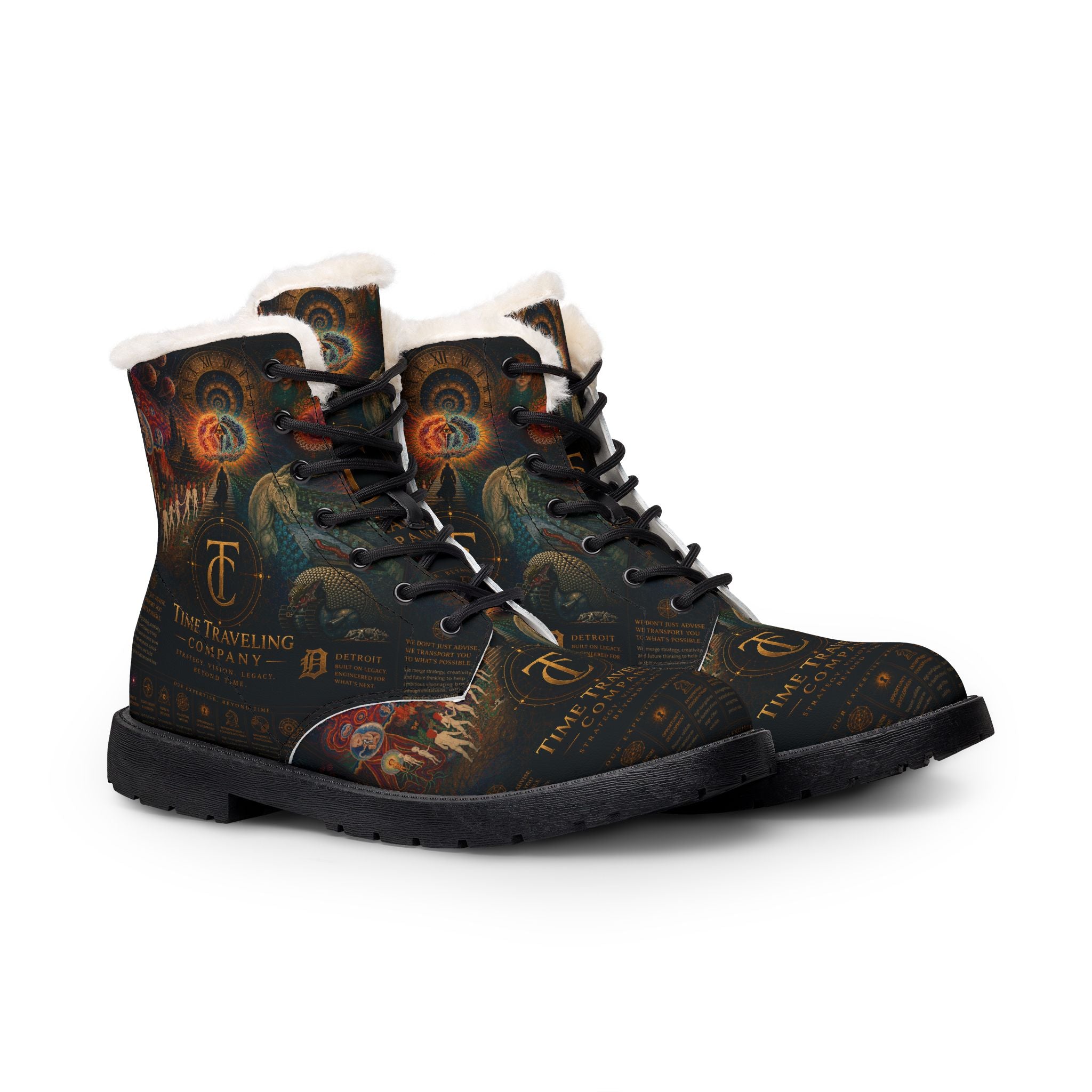 Time-Traveling Company Leather Fur Boots — Men's Steampunk Explorer Boots