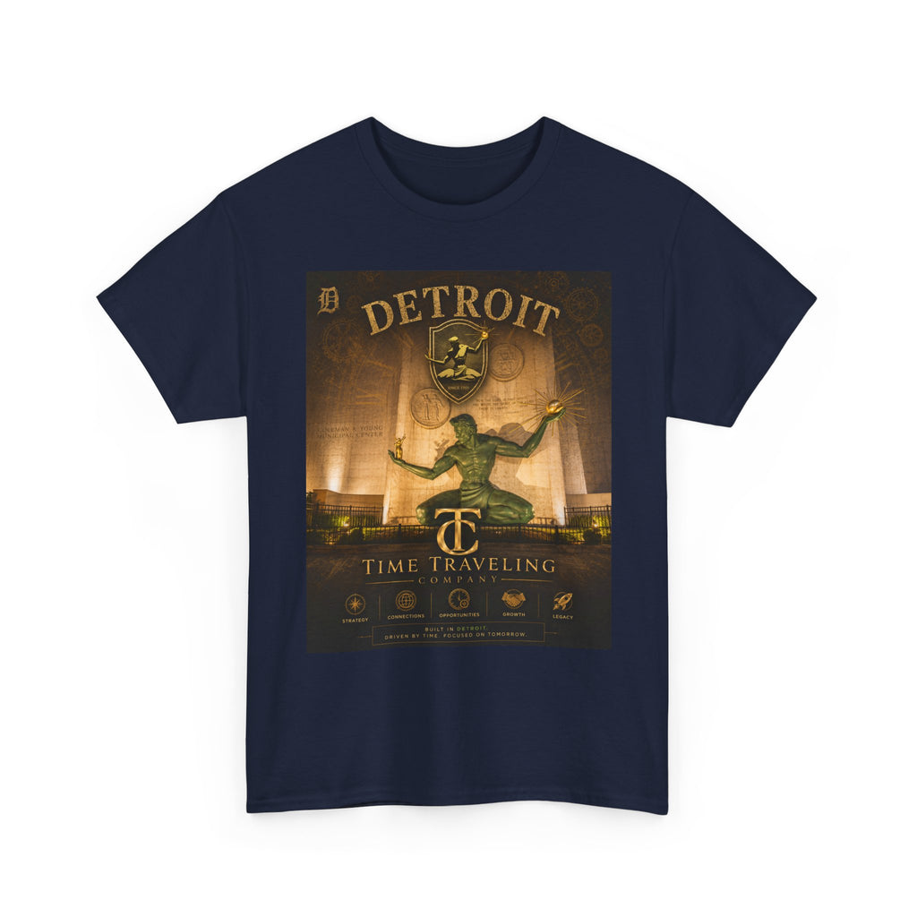 Detroit Time Traveling Company Tee — Vintage Guardian Statue Retro City Poster T-Shirt