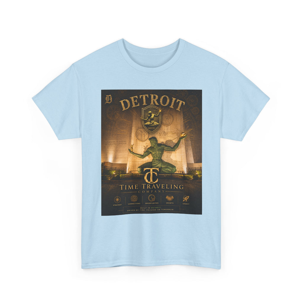 Detroit Time Traveling Company Tee — Vintage Guardian Statue Retro City Poster T-Shirt