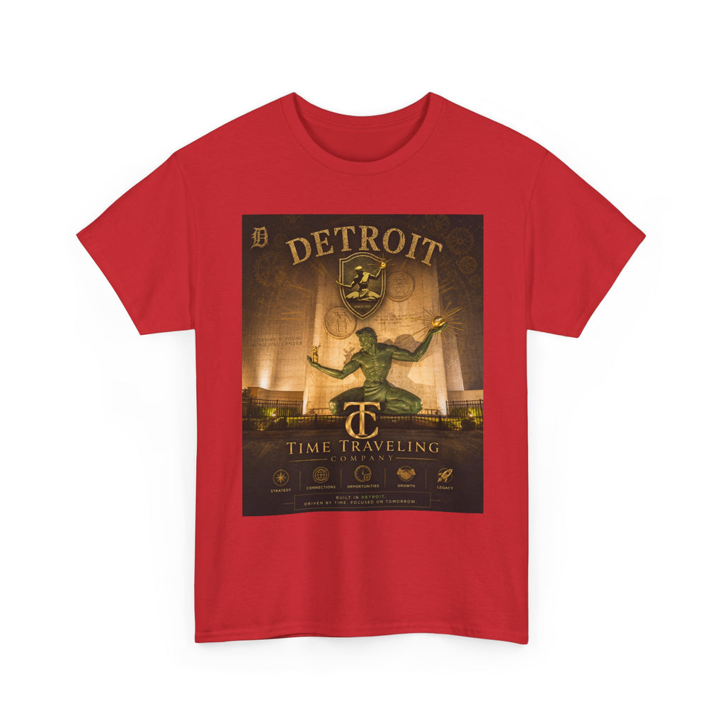 Detroit Time Traveling Company Tee — Vintage Guardian Statue Retro City Poster T-Shirt