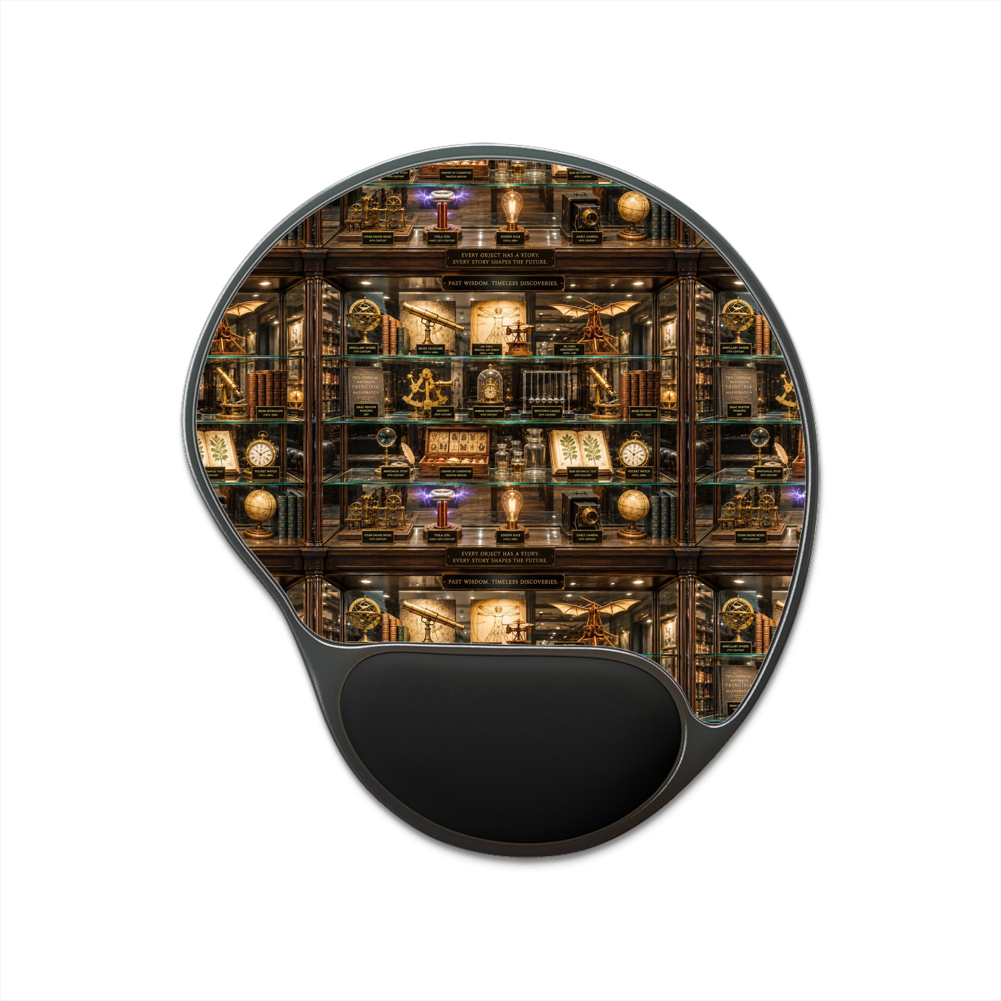 Time Traveling Company Mouse Pad with Wrist Rest — Vintage Books & Curios Desk Mat